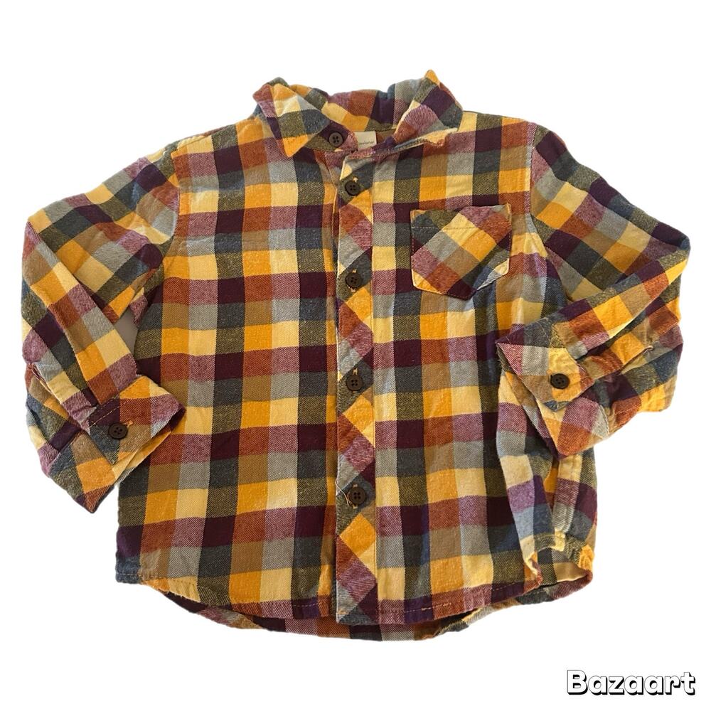 First Impressions Plaid Long Sleeve Button Down Shirt 24M Orange